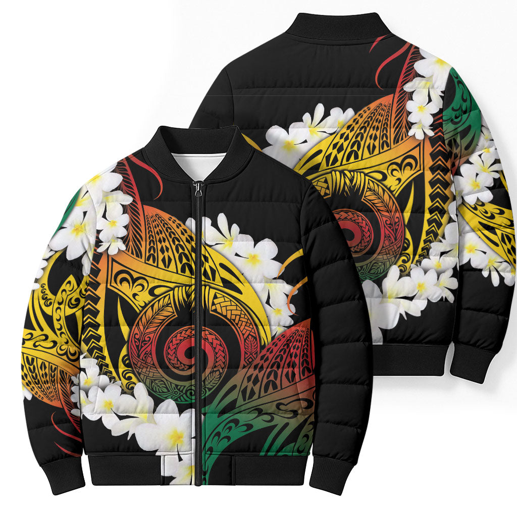 Piko Hawaiian Bomber Puffer Jacket Gradient Spiral Plumeria Tribal Patterns DT05 - Polynesian Pride