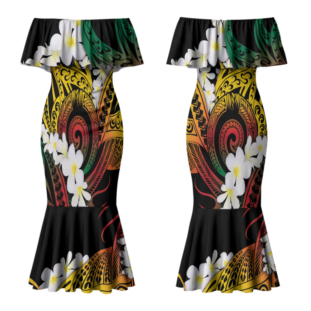 Piko Hawaiian Couples Matching Mermaid Dress and Hawaiian Shirt Gradient Spiral Plumeria Tribal Patterns DT05 - Polynesian Pride