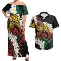 Piko Hawaiian Couples Matching Off Shoulder Maxi Dress and Hawaiian Shirt Gradient Spiral Plumeria Tribal Patterns DT05 Multicolor - Polynesian Pride