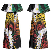 Piko Hawaiian Couples Matching Off Shoulder Maxi Dress and Hawaiian Shirt Gradient Spiral Plumeria Tribal Patterns DT05 - Polynesian Pride