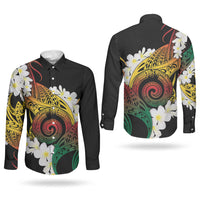 Piko Hawaiian Couples Matching Off Shoulder Maxi Dress and Long Sleeve Button Shirt Gradient Spiral Plumeria Tribal Patterns DT05 - Polynesian Pride