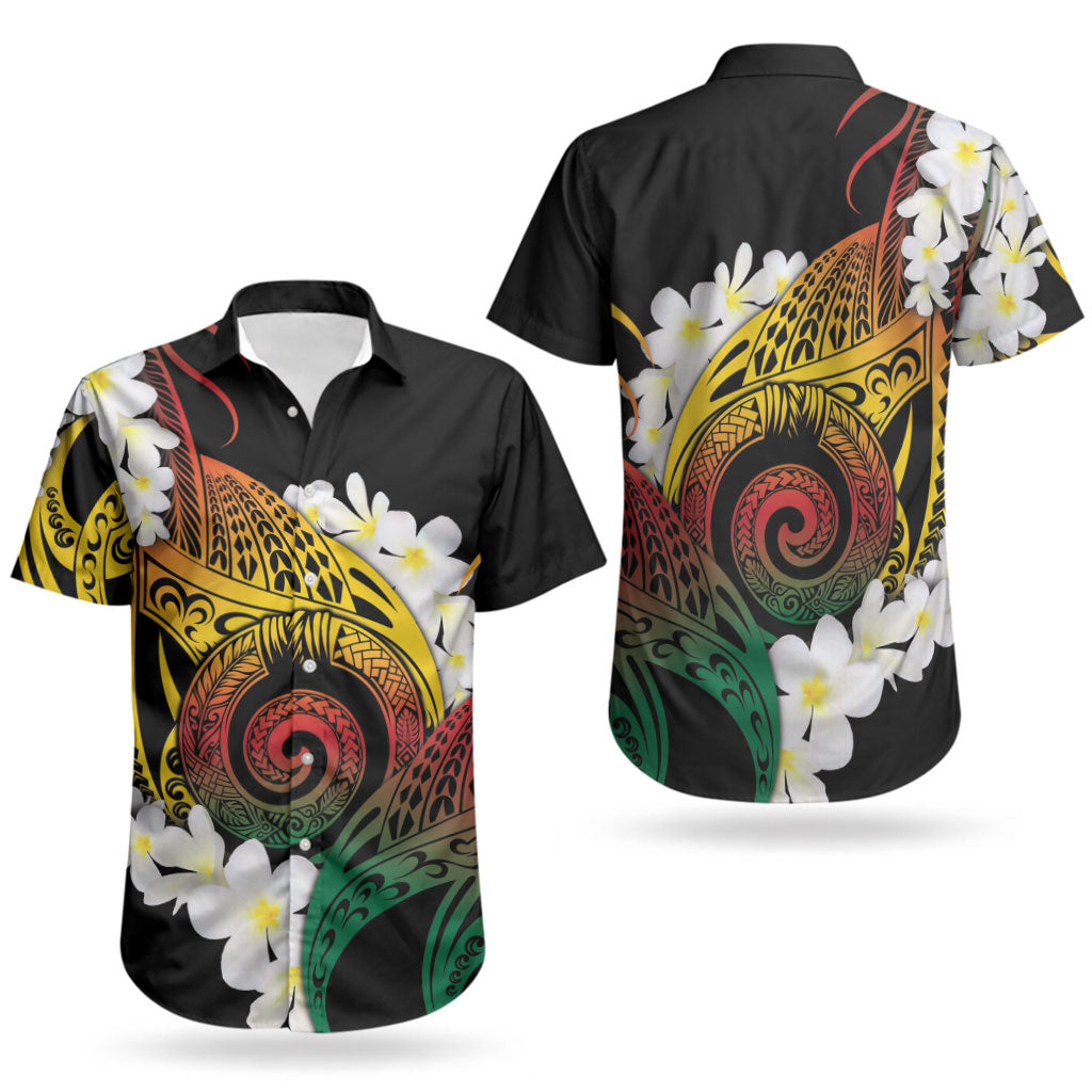 Piko Hawaiian Couples Matching Off The Shoulder Long Sleeve Dress and Hawaiian Shirt Gradient Spiral Plumeria Tribal Patterns DT05 - Polynesian Pride
