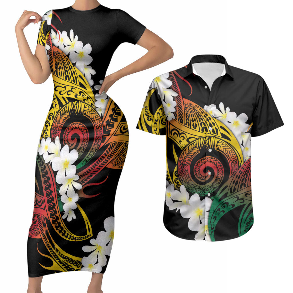 Piko Hawaiian Couples Matching Short Sleeve Bodycon Dress and Hawaiian Shirt Gradient Spiral Plumeria Tribal Patterns DT05 Multicolor - Polynesian Pride