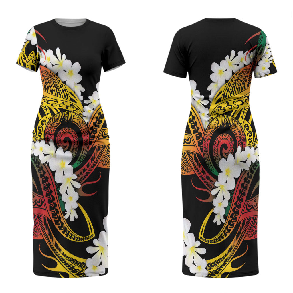Piko Hawaiian Couples Matching Short Sleeve Bodycon Dress and Hawaiian Shirt Gradient Spiral Plumeria Tribal Patterns DT05 - Polynesian Pride