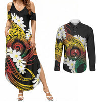 Piko Hawaiian Couples Matching Summer Maxi Dress and Long Sleeve Button Shirt Gradient Spiral Plumeria Tribal Patterns DT05 Multicolor - Polynesian Pride