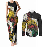 Piko Hawaiian Couples Matching Tank Maxi Dress and Long Sleeve Button Shirt Gradient Spiral Plumeria Tribal Patterns DT05 Multicolor - Polynesian Pride