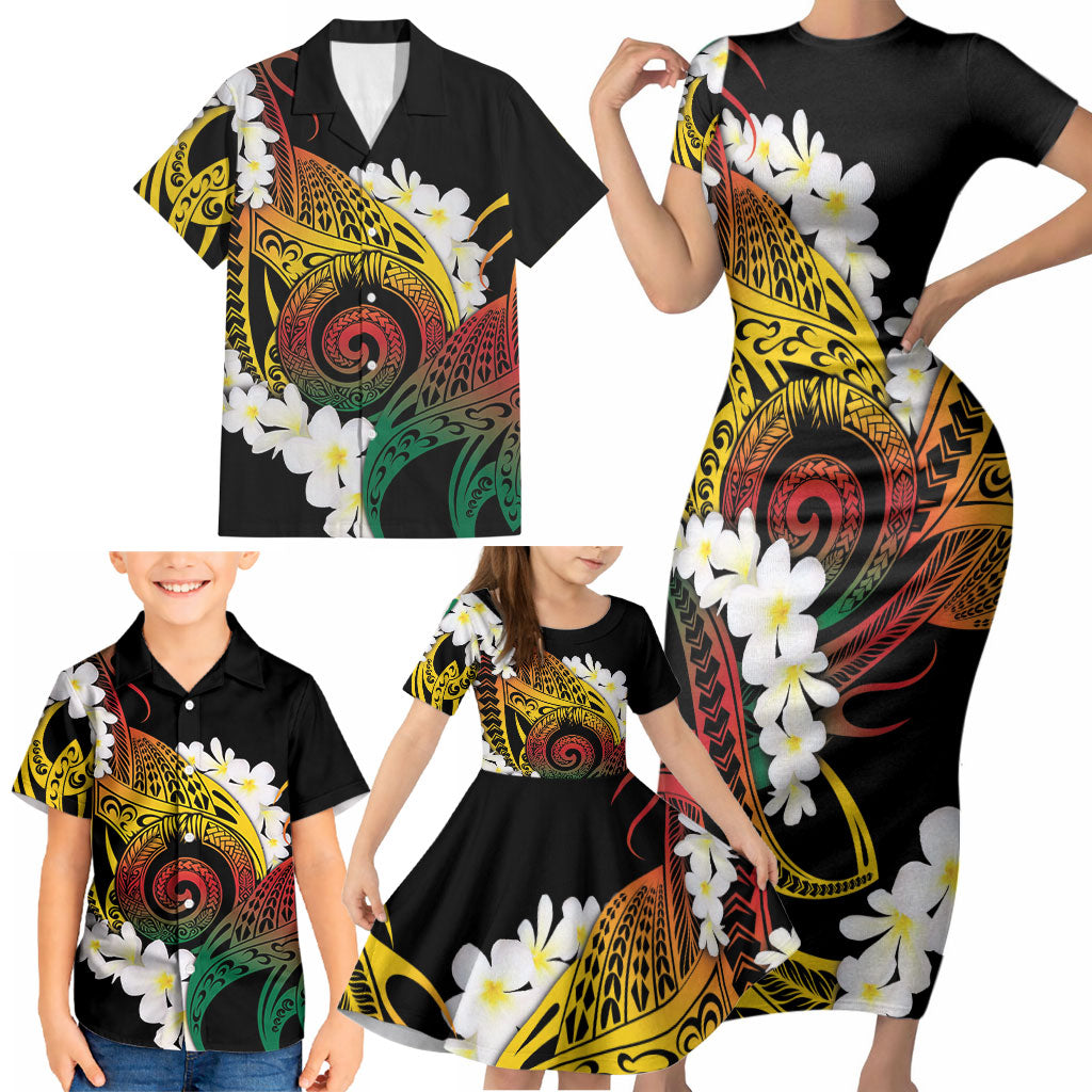 Piko Hawaiian Family Matching Short Sleeve Bodycon Dress and Hawaiian Shirt Gradient Spiral Plumeria Tribal Patterns DT05 - Polynesian Pride
