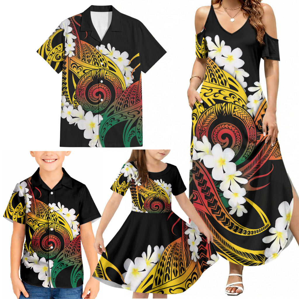 Piko Hawaiian Family Matching Summer Maxi Dress and Hawaiian Shirt Gradient Spiral Plumeria Tribal Patterns DT05 - Polynesian Pride