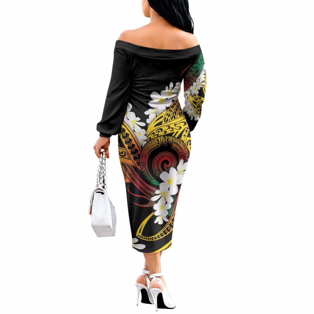 Piko Hawaiian Off The Shoulder Long Sleeve Dress Gradient Spiral Plumeria Tribal Patterns DT05 - Polynesian Pride