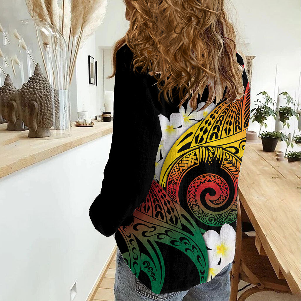 Piko Hawaiian Women Casual Shirt Gradient Spiral Plumeria Tribal Patterns DT05 - Polynesian Pride