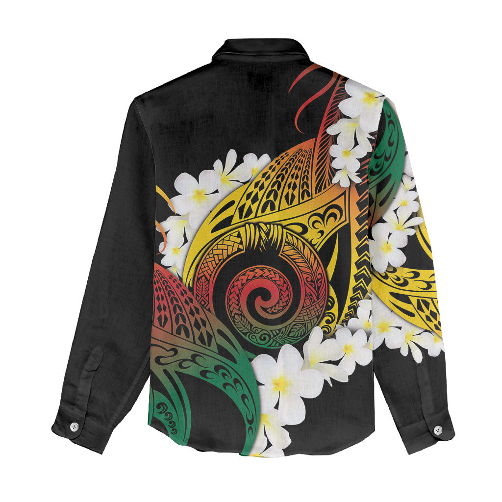 Piko Hawaiian Women Casual Shirt Gradient Spiral Plumeria Tribal Patterns DT05 - Polynesian Pride