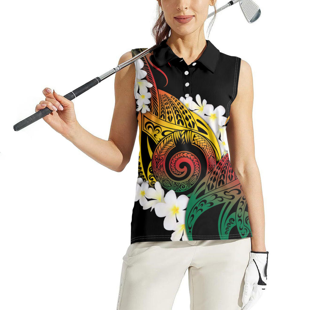 Piko Hawaiian Women Sleeveless Polo Shirt Gradient Spiral Plumeria Tribal Patterns DT05 - Polynesian Pride
