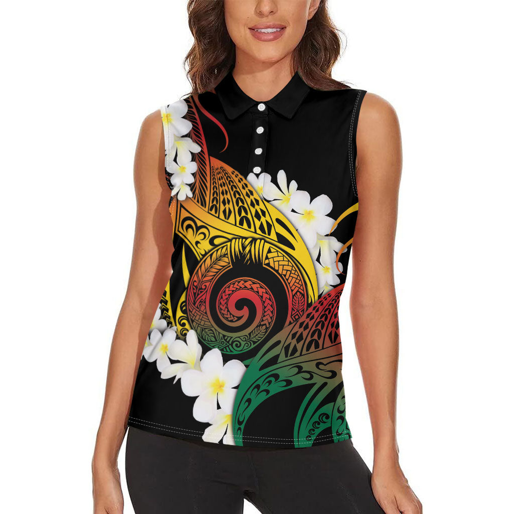 Piko Hawaiian Women Sleeveless Polo Shirt Gradient Spiral Plumeria Tribal Patterns DT05 - Polynesian Pride