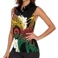 Piko Hawaiian Women Sleeveless Polo Shirt Gradient Spiral Plumeria Tribal Patterns DT05 - Polynesian Pride