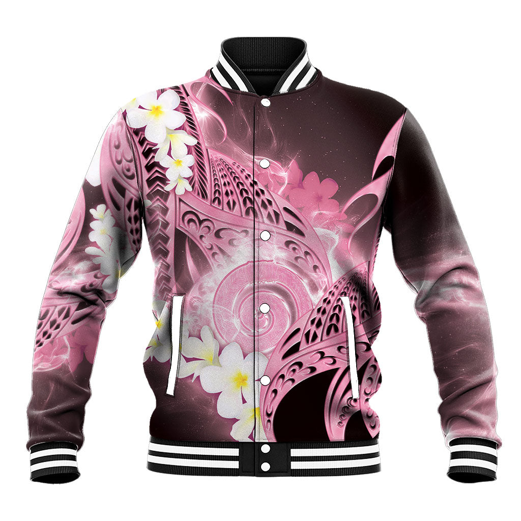 Piko Hawaiian Baseball Jacket Pink Galaxy Spiral Plumeria Tribal Patterns DT05 Unisex Pink - Polynesian Pride