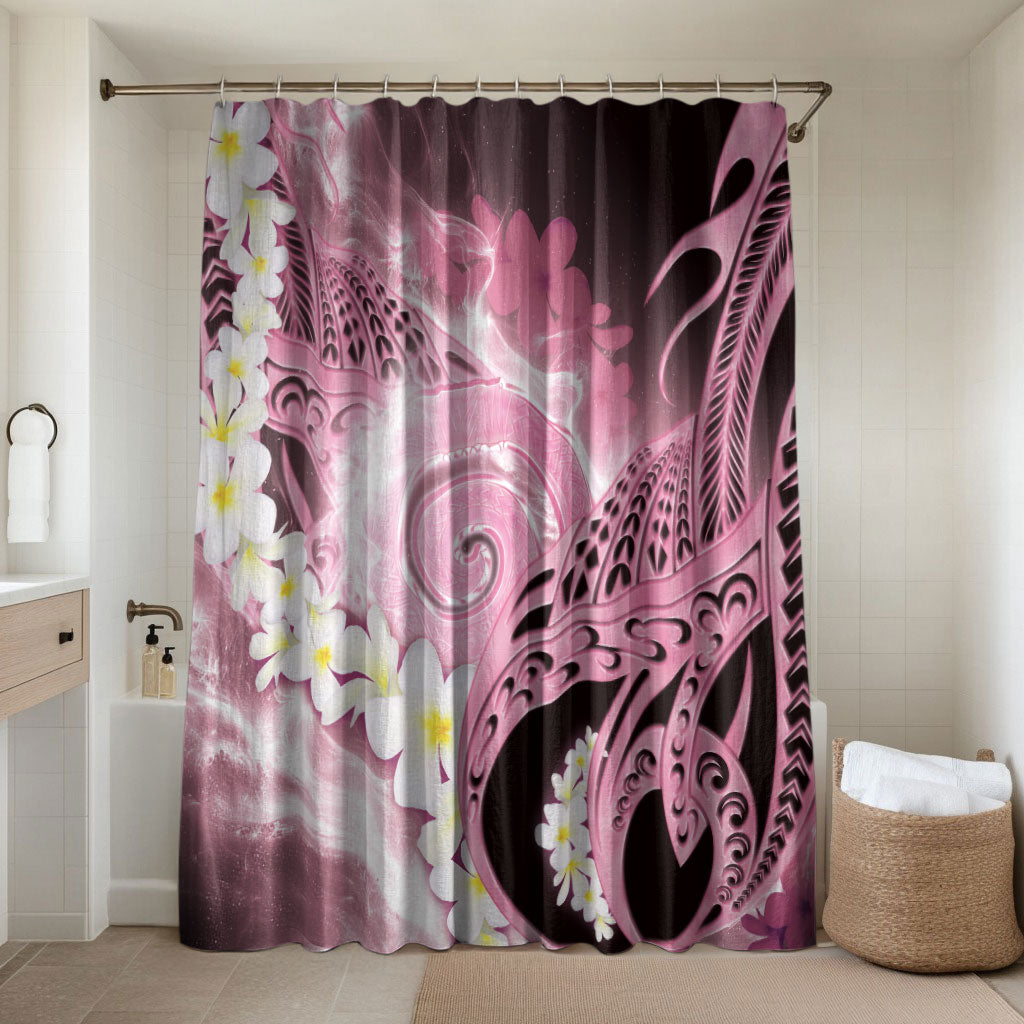 Piko Hawaiian Bathroom Set Pink Galaxy Spiral Plumeria Tribal Patterns DT05 Shower Curtain Only Pink - Polynesian Pride