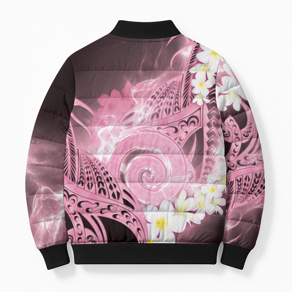 Piko Hawaiian Bomber Puffer Jacket Pink Galaxy Spiral Plumeria Tribal Patterns DT05 - Polynesian Pride