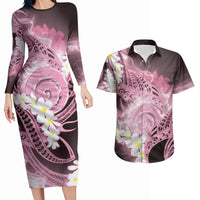 Piko Hawaiian Couples Matching Long Sleeve Bodycon Dress and Hawaiian Shirt Pink Galaxy Spiral Plumeria Tribal Patterns DT05 Pink - Polynesian Pride