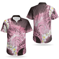 Piko Hawaiian Couples Matching Off The Shoulder Long Sleeve Dress and Hawaiian Shirt Pink Galaxy Spiral Plumeria Tribal Patterns DT05 - Polynesian Pride