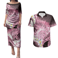 Piko Hawaiian Couples Matching Puletasi and Hawaiian Shirt Pink Galaxy Spiral Plumeria Tribal Patterns DT05 Pink - Polynesian Pride