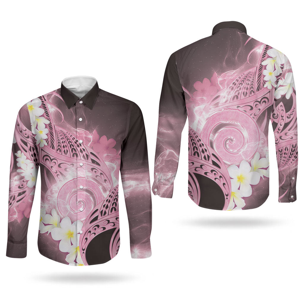 Piko Hawaiian Couples Matching Tank Maxi Dress and Long Sleeve Button Shirt Pink Galaxy Spiral Plumeria Tribal Patterns DT05 - Polynesian Pride
