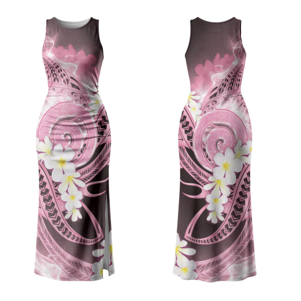 Piko Hawaiian Couples Matching Tank Maxi Dress and Long Sleeve Button Shirt Pink Galaxy Spiral Plumeria Tribal Patterns DT05 - Polynesian Pride