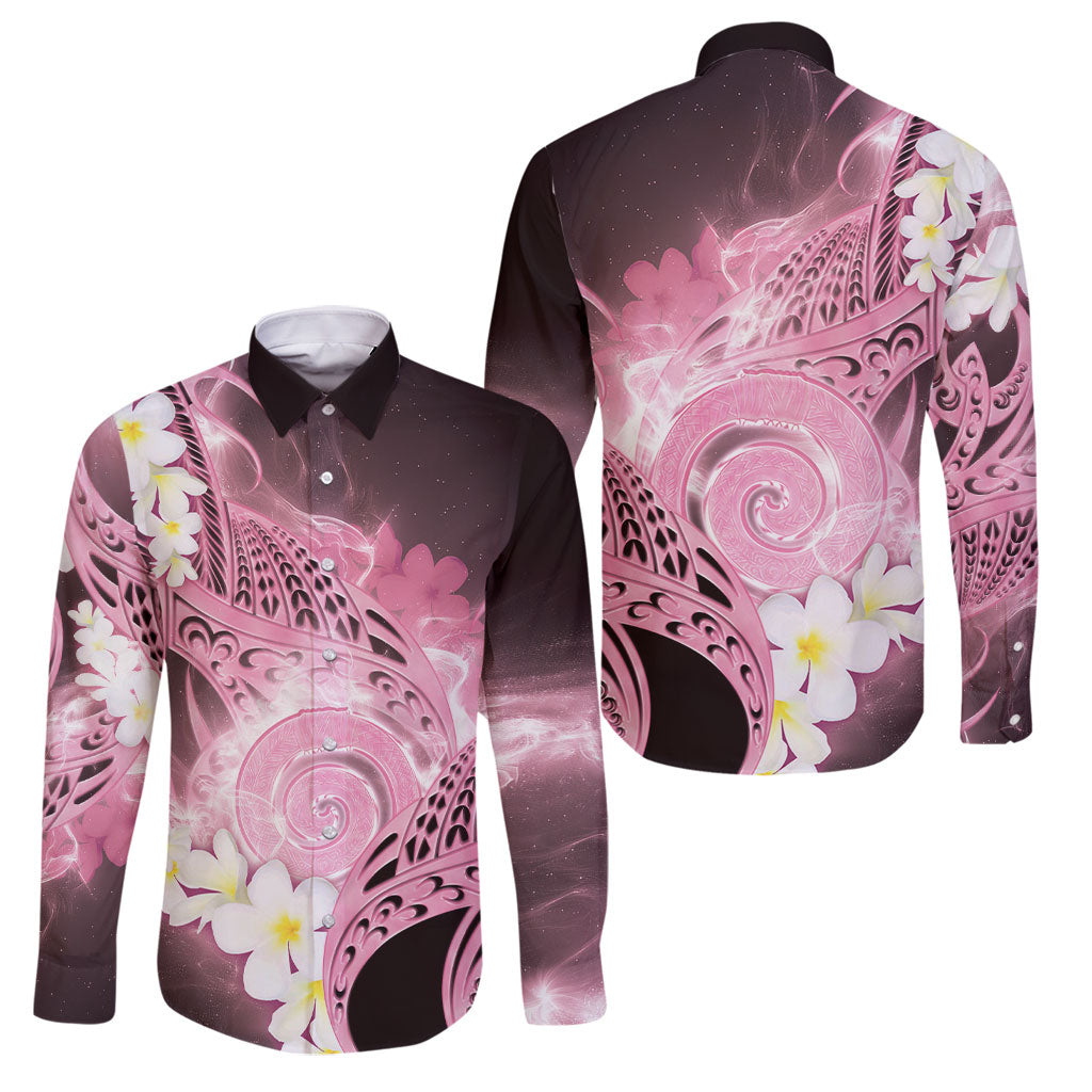 Piko Hawaiian Family Matching Mermaid Dress and Hawaiian Shirt Pink Galaxy Spiral Plumeria Tribal Patterns DT05 Dad's Shirt - Long Sleeve Pink - Polynesian Pride