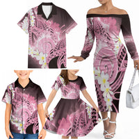 Piko Hawaiian Family Matching Off The Shoulder Long Sleeve Dress and Hawaiian Shirt Pink Galaxy Spiral Plumeria Tribal Patterns DT05 - Polynesian Pride