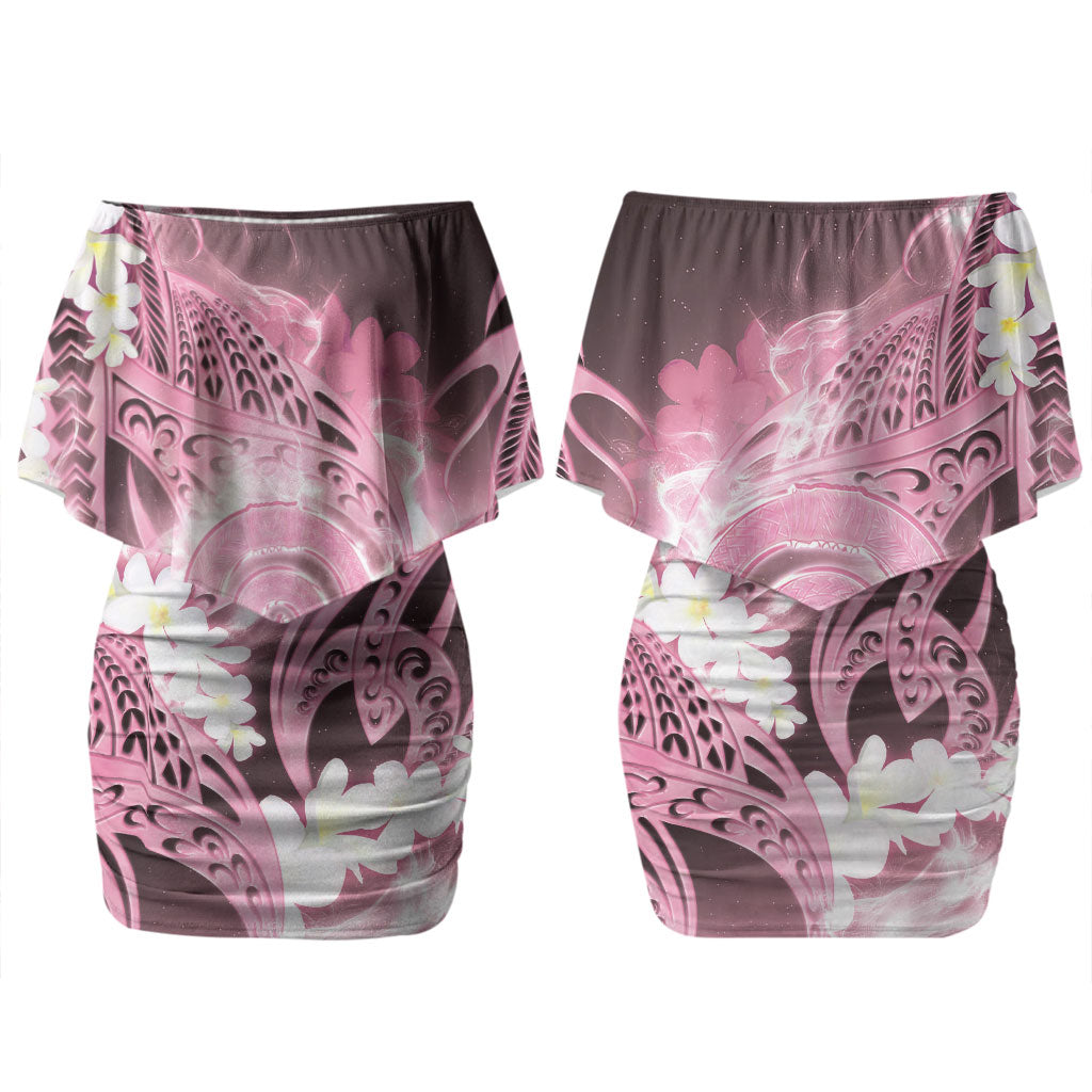 Piko Hawaiian Family Matching Off Shoulder Short Dress and Hawaiian Shirt Pink Galaxy Spiral Plumeria Tribal Patterns DT05 Mom's Dress Pink - Polynesian Pride