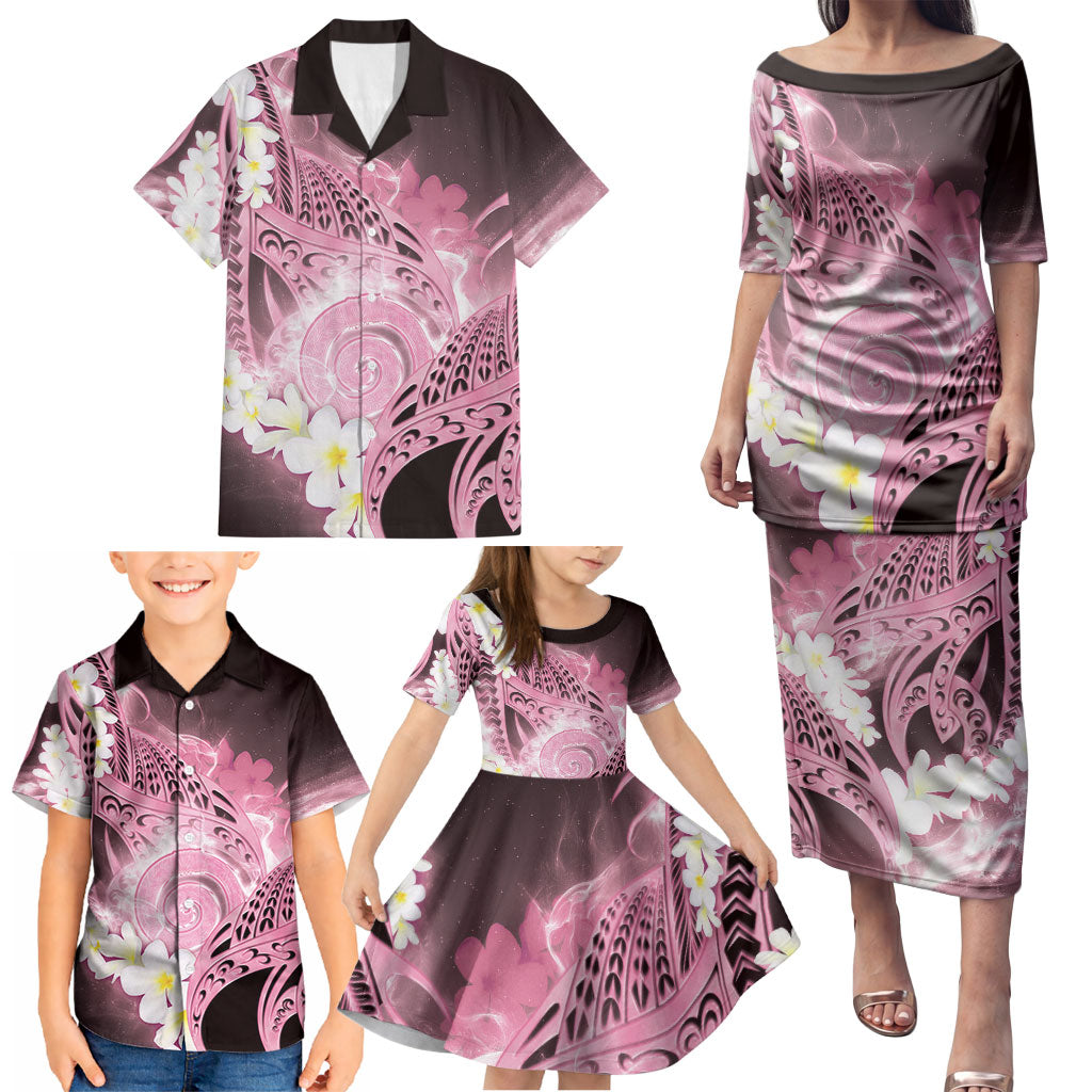 Piko Hawaiian Family Matching Puletasi and Hawaiian Shirt Pink Galaxy Spiral Plumeria Tribal Patterns DT05 - Polynesian Pride