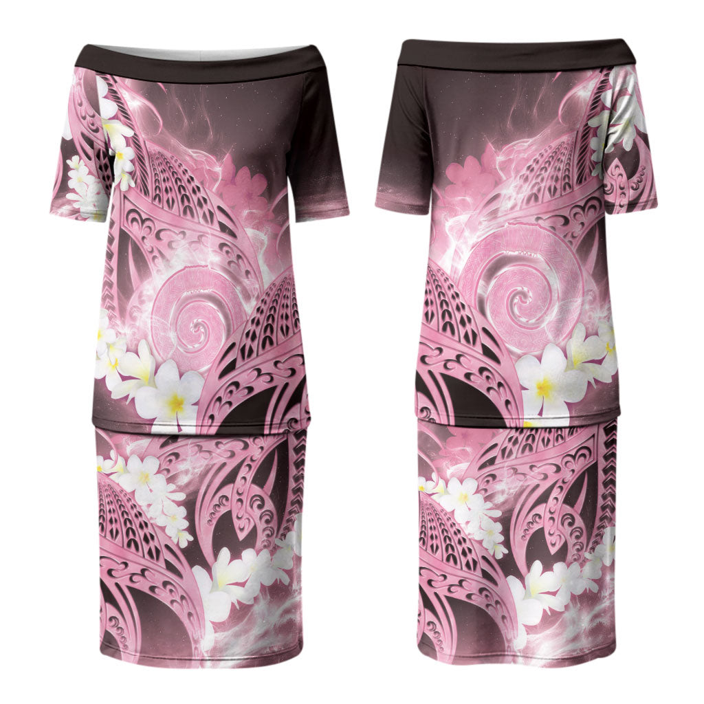 Piko Hawaiian Family Matching Puletasi and Hawaiian Shirt Pink Galaxy Spiral Plumeria Tribal Patterns DT05 Mom's Dress Pink - Polynesian Pride