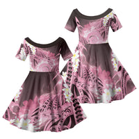 Piko Hawaiian Family Matching Puletasi and Hawaiian Shirt Pink Galaxy Spiral Plumeria Tribal Patterns DT05 Daughter's Dress Pink - Polynesian Pride