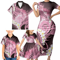Piko Hawaiian Family Matching Short Sleeve Bodycon Dress and Hawaiian Shirt Pink Galaxy Spiral Plumeria Tribal Patterns DT05 - Polynesian Pride