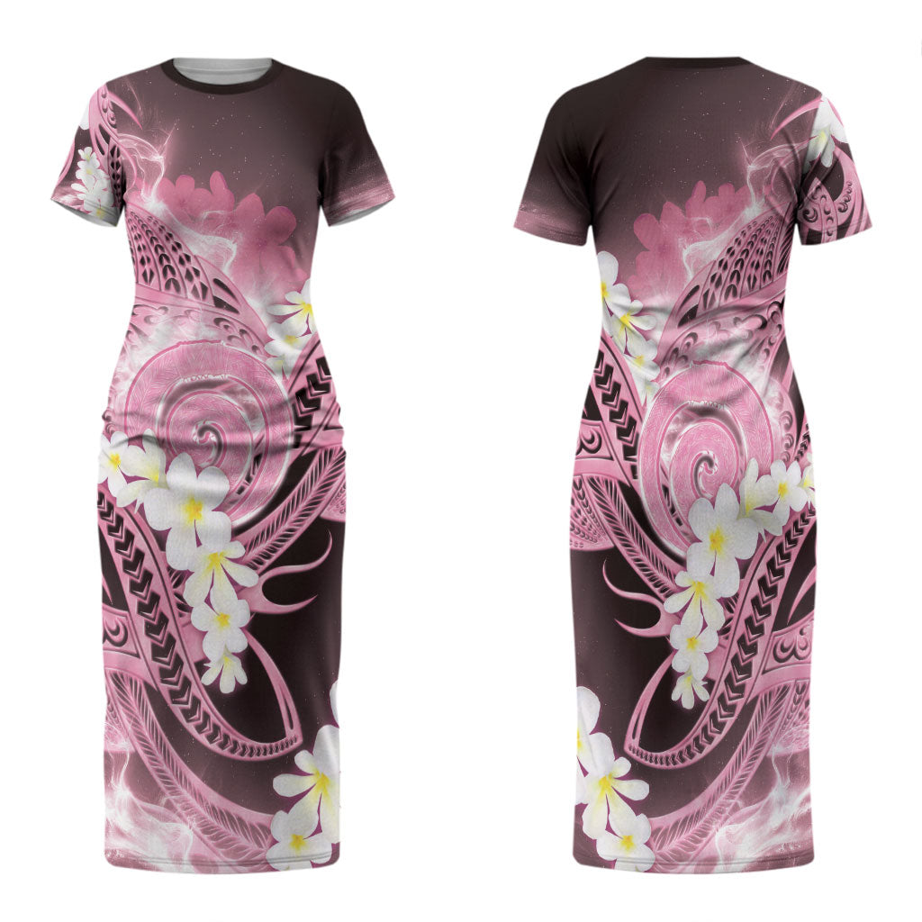 Piko Hawaiian Family Matching Short Sleeve Bodycon Dress and Hawaiian Shirt Pink Galaxy Spiral Plumeria Tribal Patterns DT05 Mom's Dress Pink - Polynesian Pride