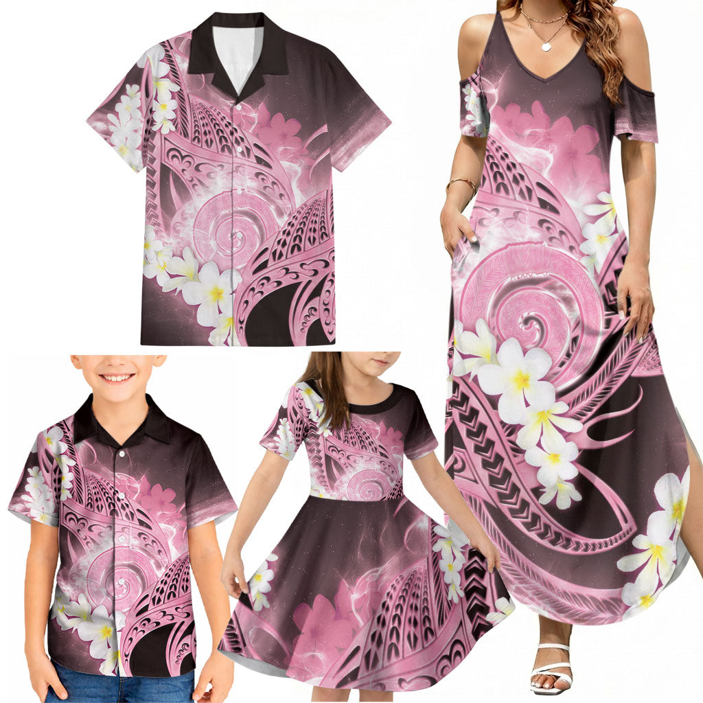 Piko Hawaiian Family Matching Summer Maxi Dress and Hawaiian Shirt Pink Galaxy Spiral Plumeria Tribal Patterns DT05 - Polynesian Pride