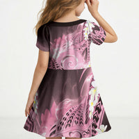 Piko Hawaiian Kid Short Sleeve Dress Pink Galaxy Spiral Plumeria Tribal Patterns DT05 - Polynesian Pride