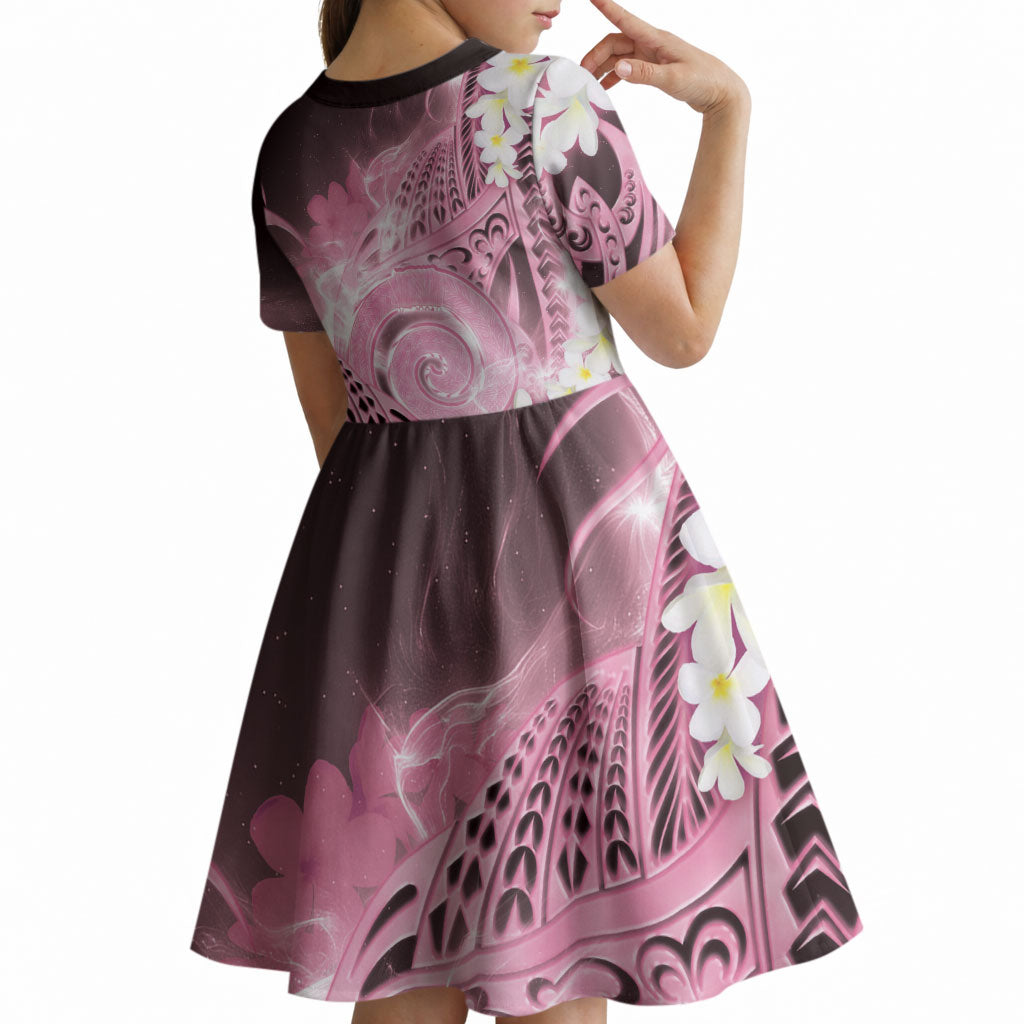 Piko Hawaiian Kid Short Sleeve Dress Pink Galaxy Spiral Plumeria Tribal Patterns DT05 - Polynesian Pride