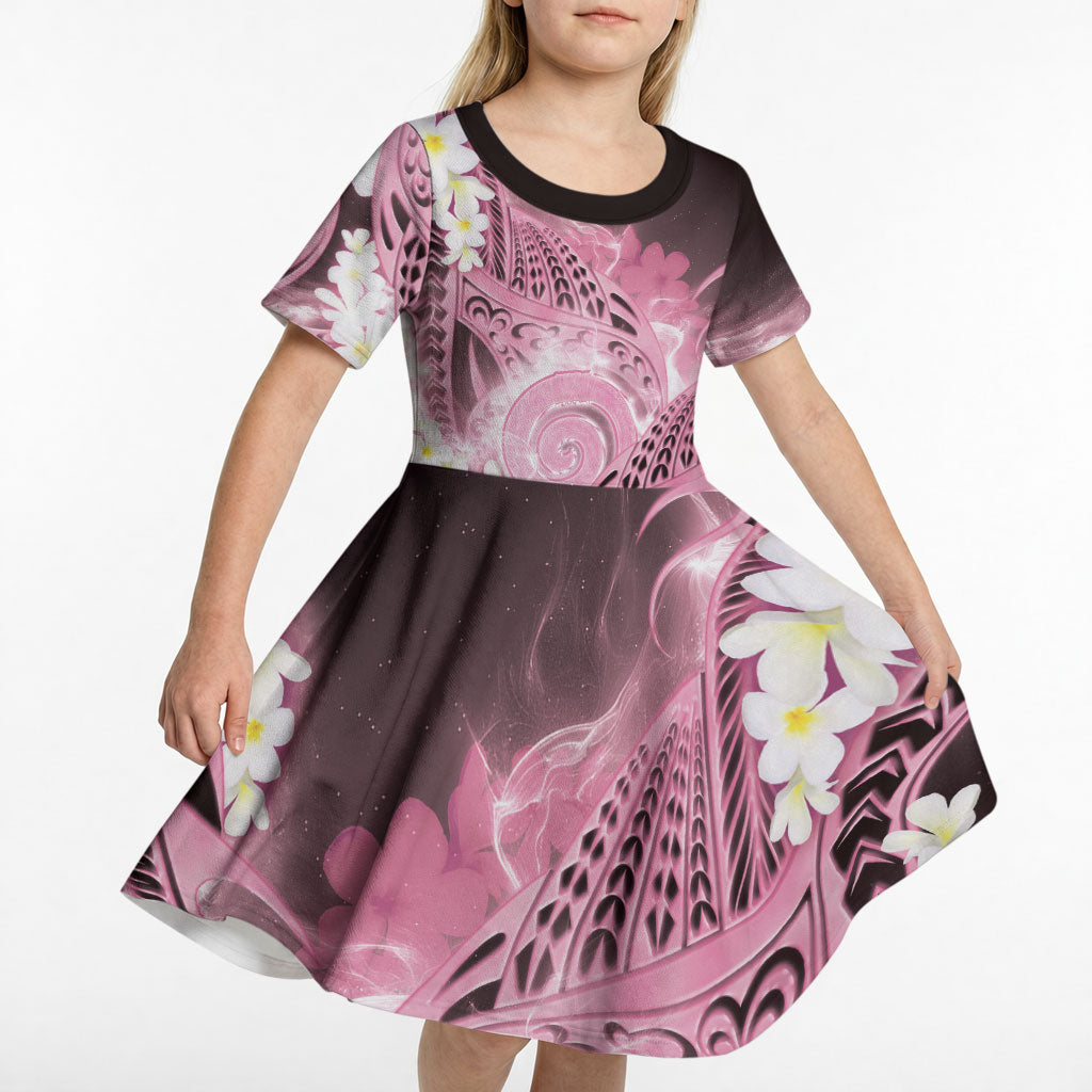 Piko Hawaiian Kid Short Sleeve Dress Pink Galaxy Spiral Plumeria Tribal Patterns DT05 - Polynesian Pride