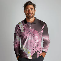 Piko Hawaiian Long Sleeve Polo Shirt Pink Galaxy Spiral Plumeria Tribal Patterns DT05 - Polynesian Pride