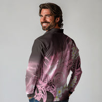Piko Hawaiian Long Sleeve Polo Shirt Pink Galaxy Spiral Plumeria Tribal Patterns DT05 - Polynesian Pride