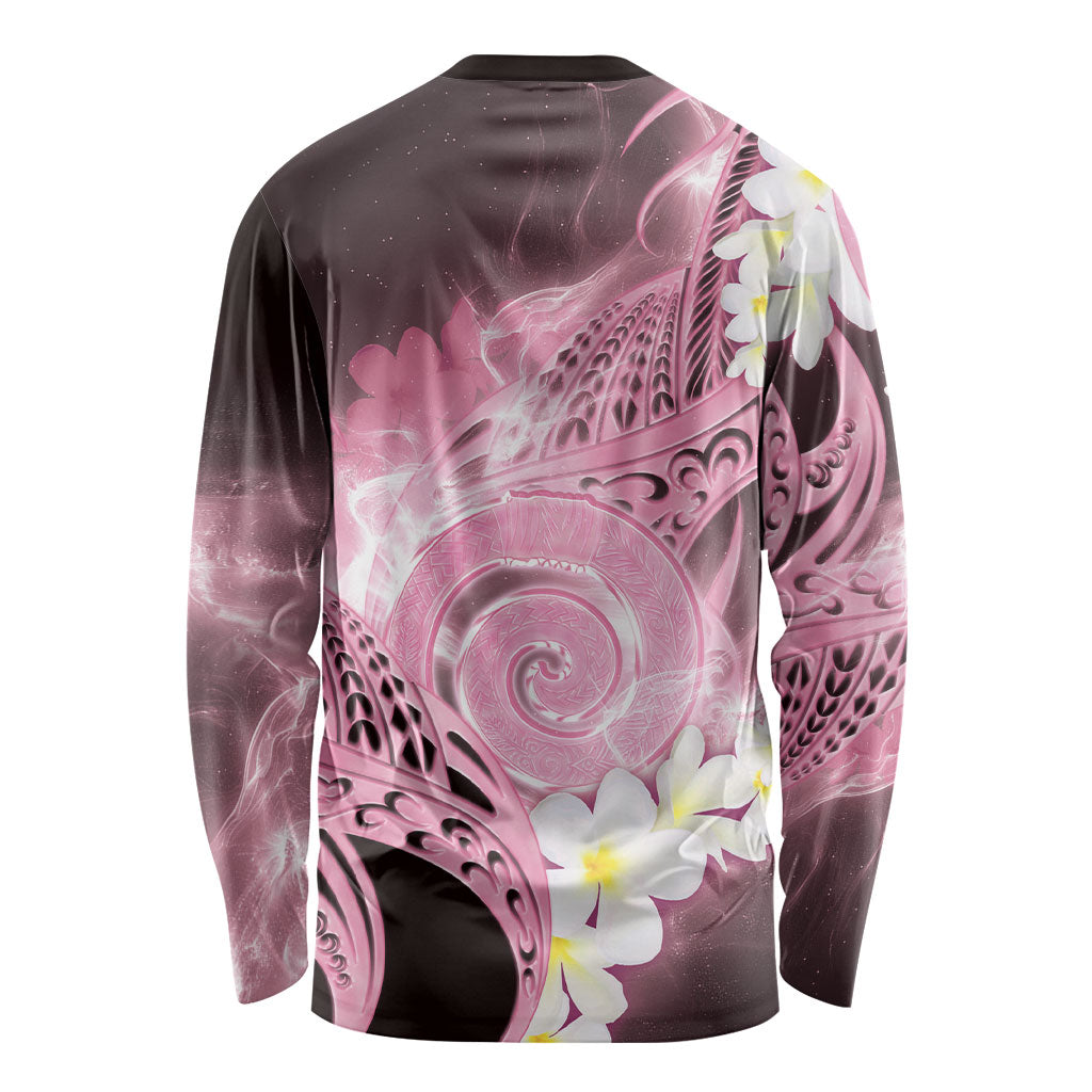Piko Hawaiian Long Sleeve Shirt Pink Galaxy Spiral Plumeria Tribal Patterns DT05 - Polynesian Pride