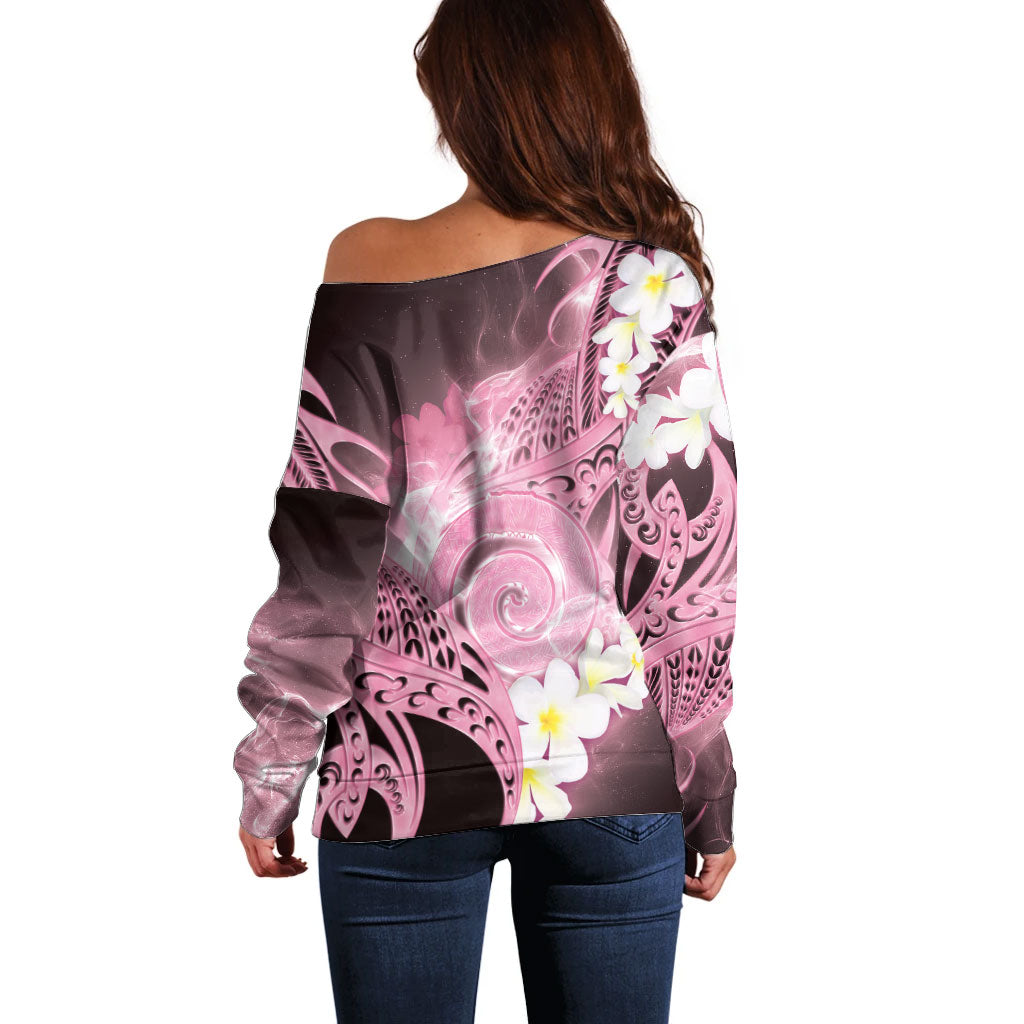Piko Hawaiian Off Shoulder Sweater Pink Galaxy Spiral Plumeria Tribal Patterns DT05 - Polynesian Pride