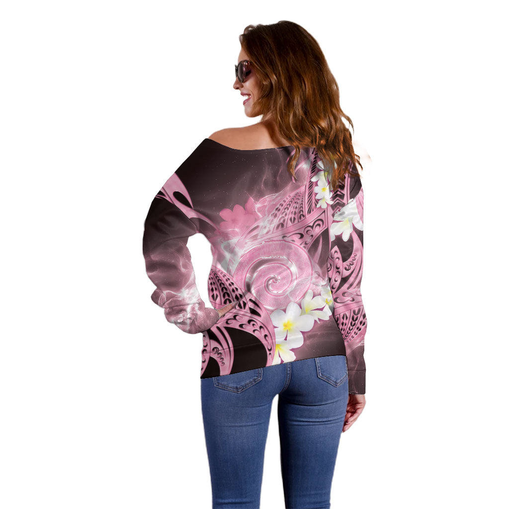 Piko Hawaiian Off Shoulder Sweater Pink Galaxy Spiral Plumeria Tribal Patterns DT05 - Polynesian Pride