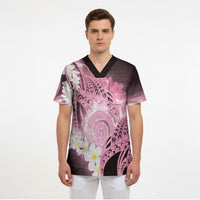 Piko Hawaiian Scrub Top Pink Galaxy Spiral Plumeria Tribal Patterns DT05 - Polynesian Pride