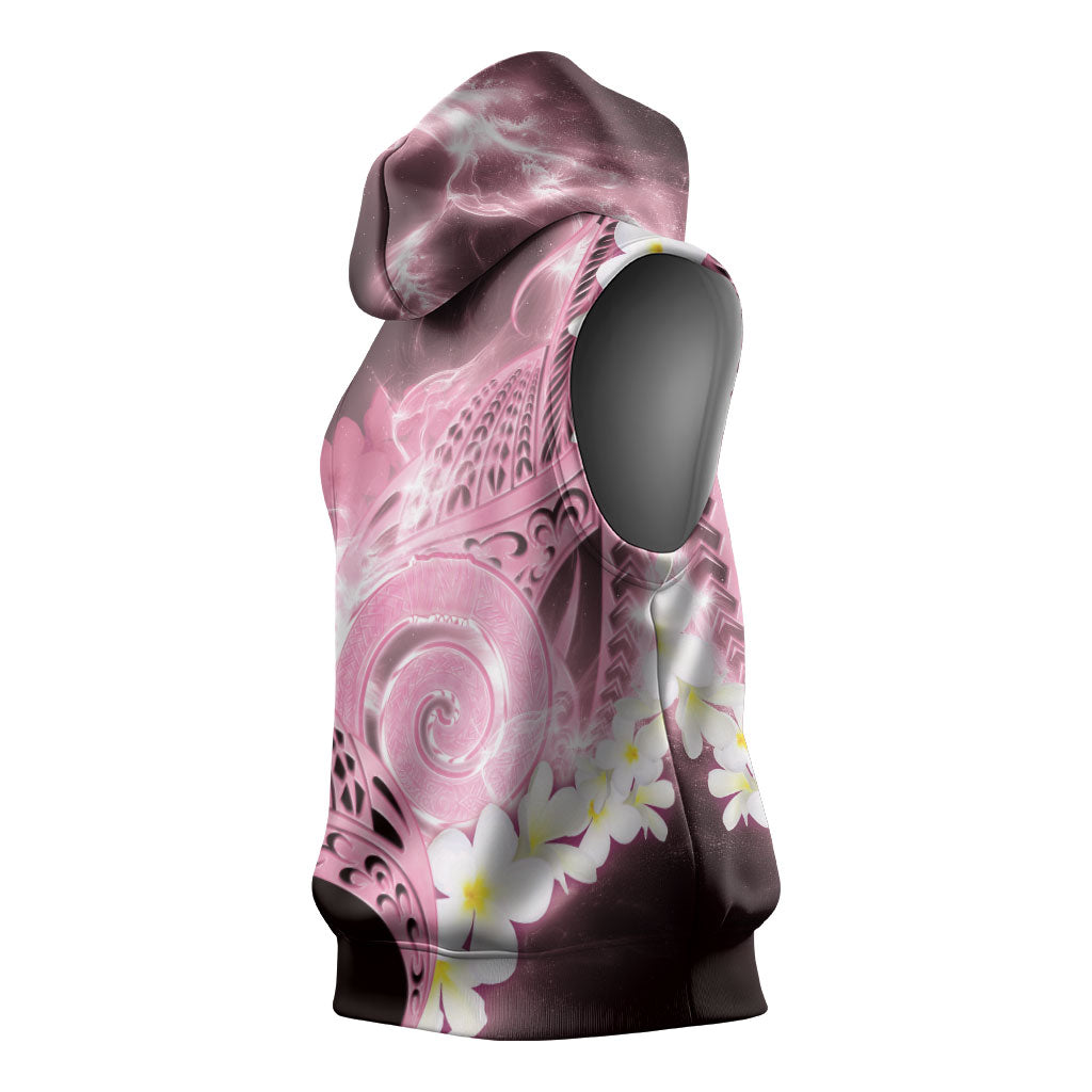 Piko Hawaiian Sleeveless Hoodie Pink Galaxy Spiral Plumeria Tribal Patterns DT05 - Polynesian Pride