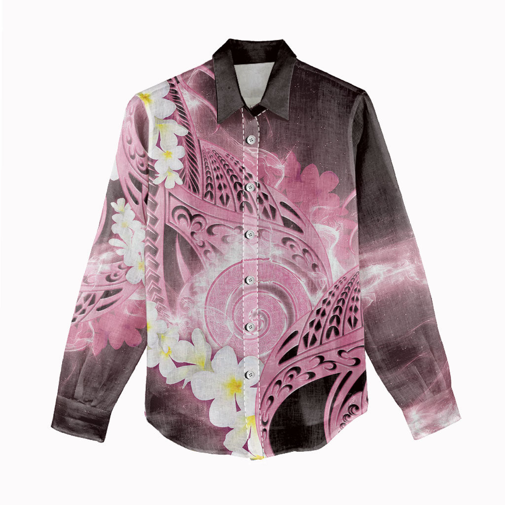 Piko Hawaiian Women Casual Shirt Pink Galaxy Spiral Plumeria Tribal Patterns DT05 - Polynesian Pride