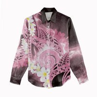 Piko Hawaiian Women Casual Shirt Pink Galaxy Spiral Plumeria Tribal Patterns DT05 - Polynesian Pride