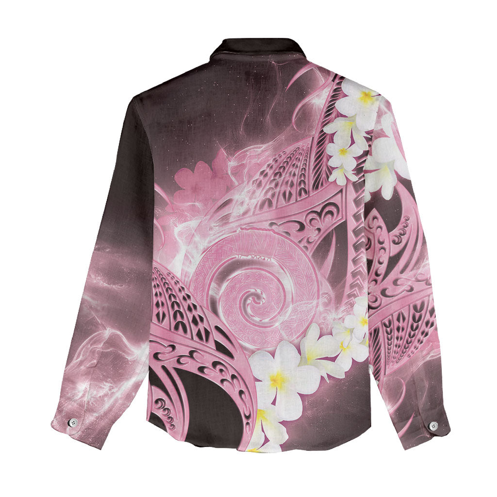 Piko Hawaiian Women Casual Shirt Pink Galaxy Spiral Plumeria Tribal Patterns DT05 - Polynesian Pride