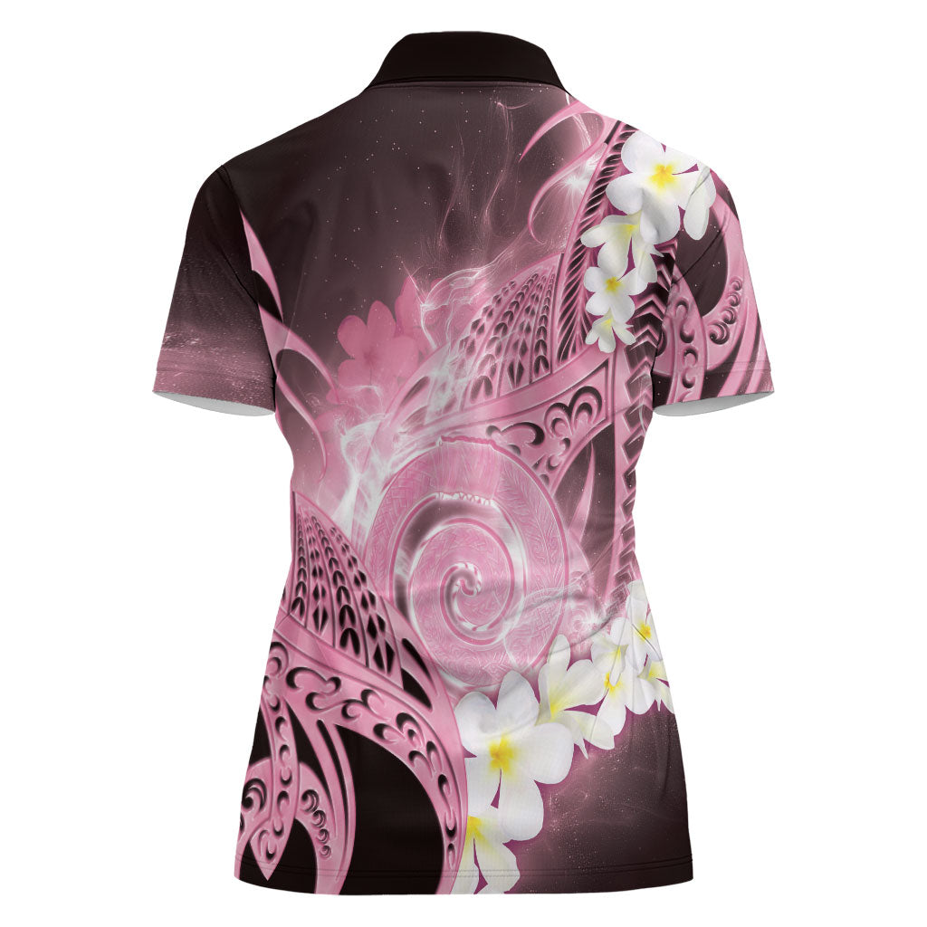 Piko Hawaiian Women Polo Shirt Pink Galaxy Spiral Plumeria Tribal Patterns DT05 - Polynesian Pride