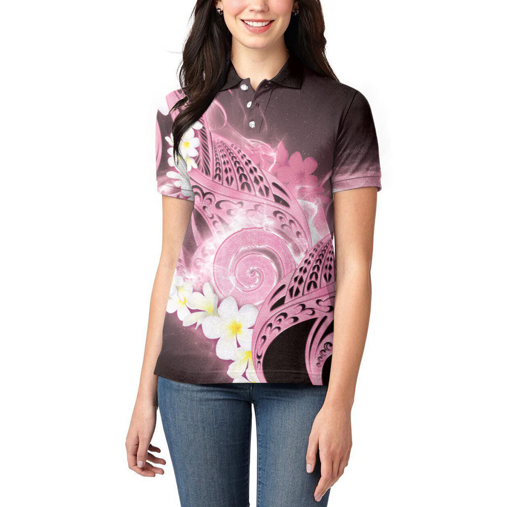 Piko Hawaiian Women Polo Shirt Pink Galaxy Spiral Plumeria Tribal Patterns DT05 - Polynesian Pride
